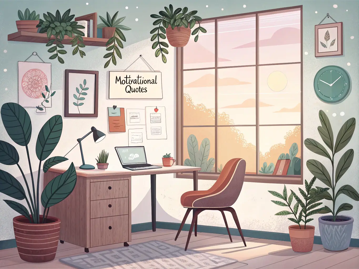 A creative workspace with a laptop, coffee cups, and books.